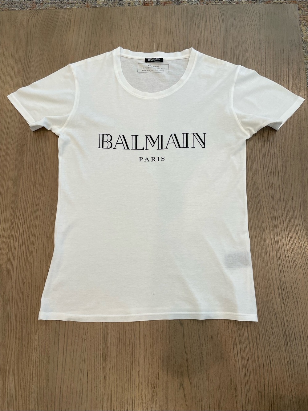 Balmain White Men's  Logo print  Cotton Crew Neck Short Sleeve T-Shirt Small